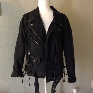 Free People Black Denim Moto Jacket